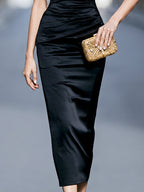 Sleeveless Ruched Evening Sheath Dress