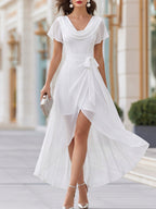 Chiffon Waist Tie Draped Neckline Maxi Dress