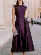 Cap-Sleeve Fitted A-Line Midi Dress