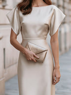 Cap-Sleeve Fitted Midi Dress