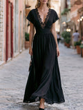 V-Neck Lace Trim Maxi Dress With Flutter Sleeves