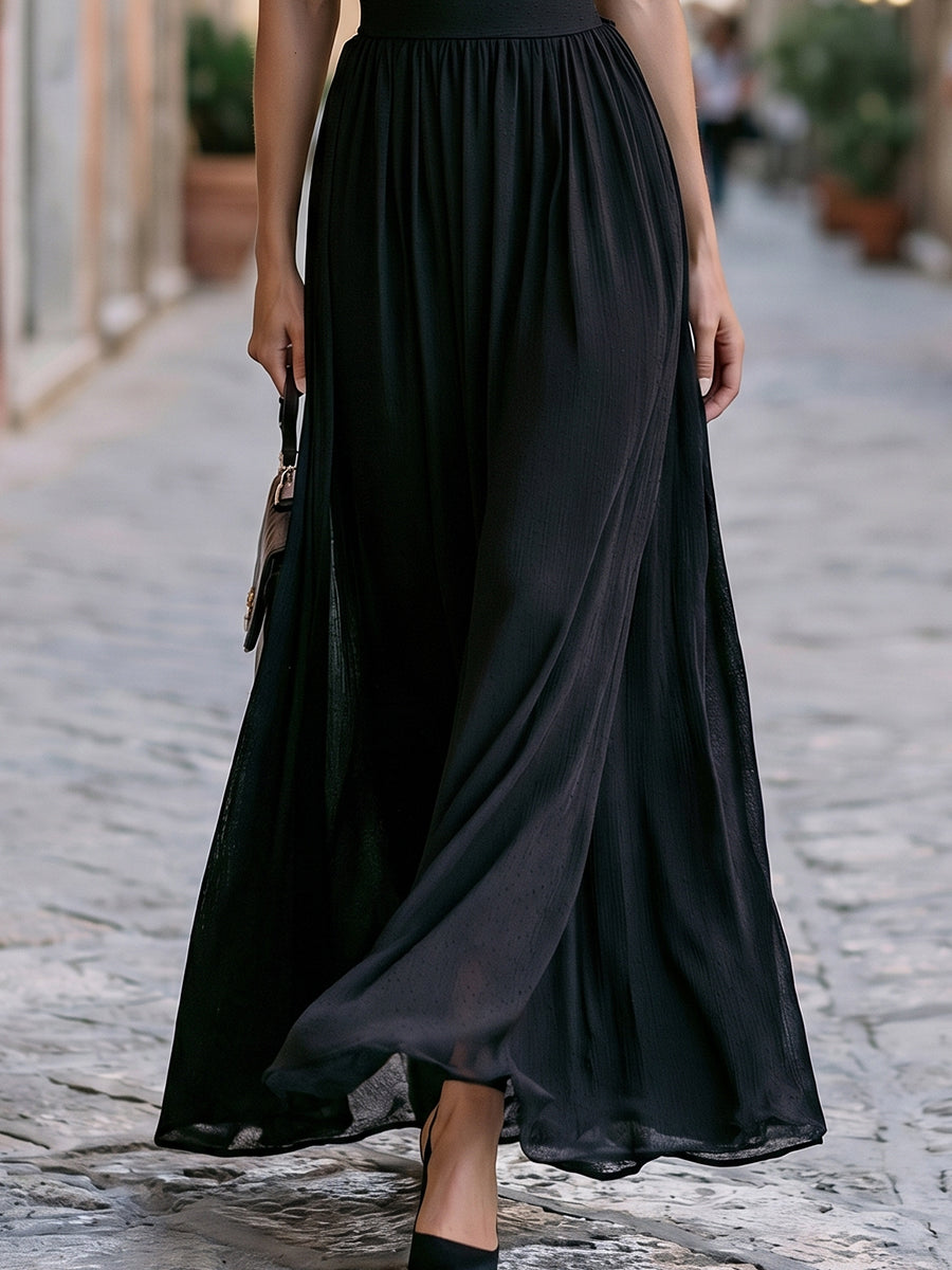V-Neck Lace Trim Maxi Dress With Flutter Sleeves