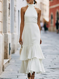 Halter-Neck Ruffled Mermaid Maxi Dress