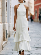 Halter-Neck Ruffled Mermaid Maxi Dress