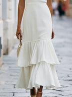 Halter-Neck Ruffled Mermaid Maxi Dress
