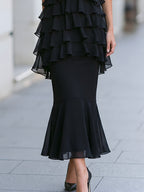Halter-Neck Layered Ruffle Mermaid Maxi Dress