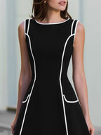 Black And White Contrast Trim Fit-and-Flare Sleeveless Dress