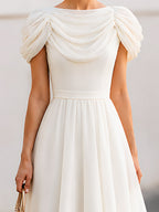 Elegant Draped Sleeve Midi Dress With Fitted Waist