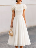 Elegant Draped Sleeve Midi Dress With Fitted Waist