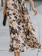 Elegant Floral Wrap Maxi Dress With Tie Waist And Flutter Sleeves