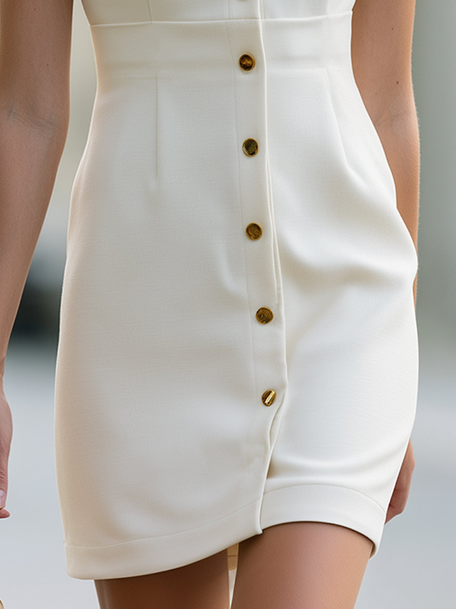 Sleeveless Shirt Dress With Gold Buttons