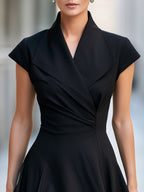 Notched Lapel Cap Sleeve Fit-and-Flare Midi Dress