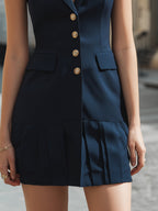 Ruffled Sleeveless Tailored Pleated Blazer Mini Dress