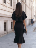 Elegant Cape Sleeve Mermaid Midi Dress