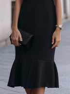 Elegant Cape Sleeve Mermaid Midi Dress