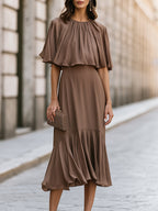 Elegant Chiffon Cape Sleeve Maxi Dress