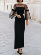 Elegant Sheer Bell Sleeve Column Maxi Dress