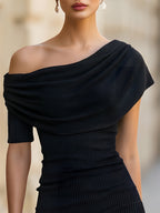 One-Shoulder Ribbed Bodycon Midi Dress