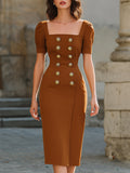 Double-Breasted Square-Neck Tailored Midi Shirt Dress