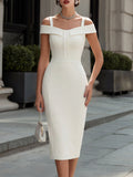 Cold-Shoulder Shoulder-Strap Panel Detailed Pencil Midi Dress