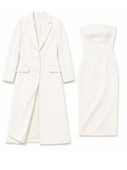 Notched Lapel Long Blazer & Strapless Tube Bodycon Midi Dress Two-Piece Set