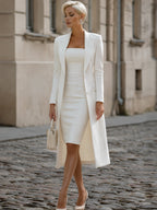 Notched Lapel Long Blazer & Strapless Tube Bodycon Midi Dress Two-Piece Set