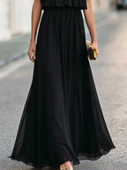 Draped Halter Neck Chiffon Maxi Evening Dress