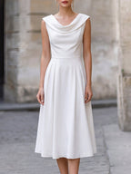 Cowl Neck Sleeveless Pleated A-Line Midi Dress