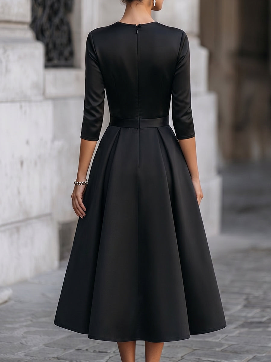 Elegant Formal Sheer Mesh Sweetheart V Bodice Swing Midi Cocktail Gown
