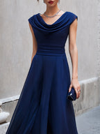 Elegant Cowl Neck Sleeveless Flowing Midi Dress