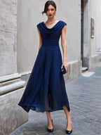 Elegant Cowl Neck Sleeveless Flowing Midi Dress