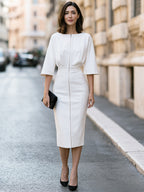 Elegant Zip Front Kimono Sleeve Sheath Midi Dress