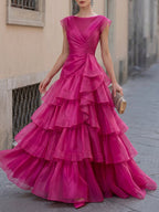 Sheer Organza Layered Ruffle Maxi Dress Wedding Guest Formal Evening Gown