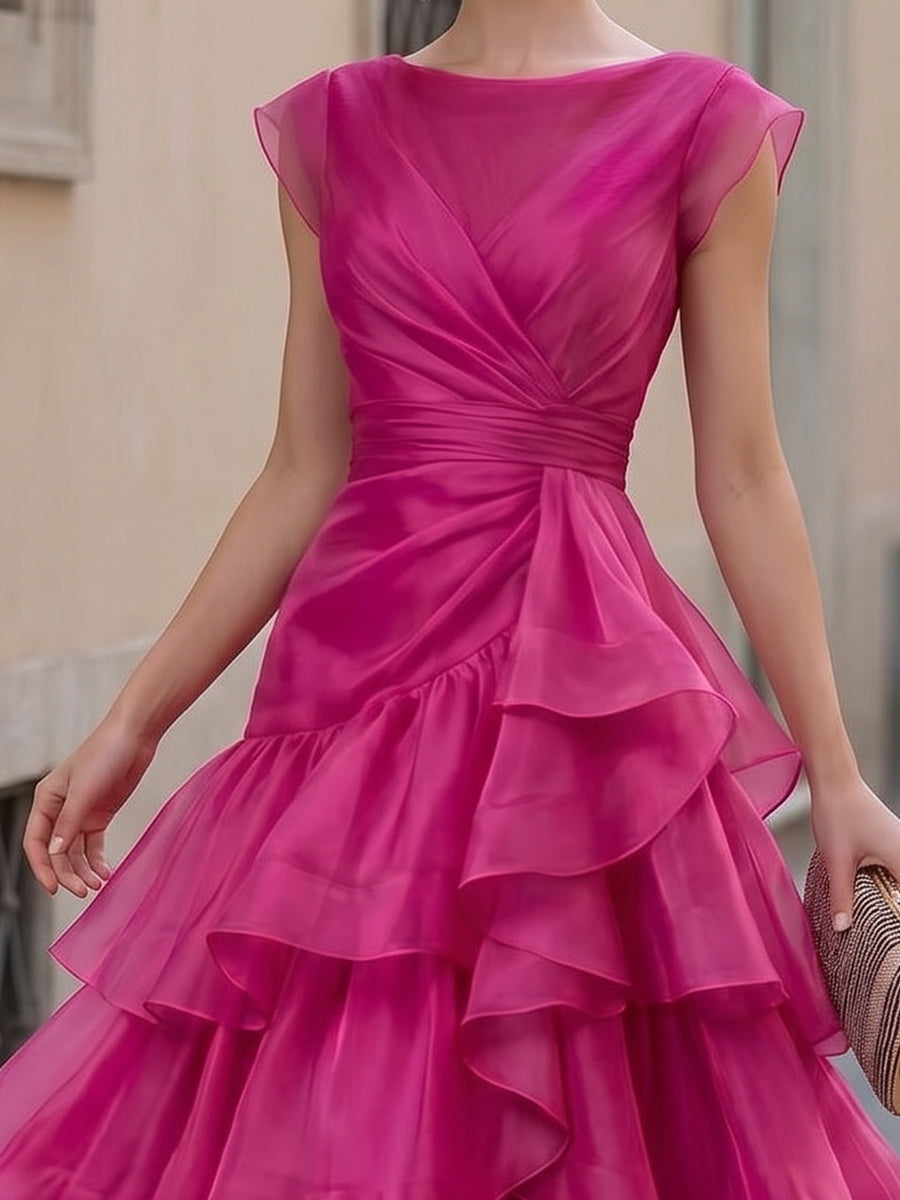 Sheer Organza Layered Ruffle Maxi Dress Wedding Guest Formal Evening Gown