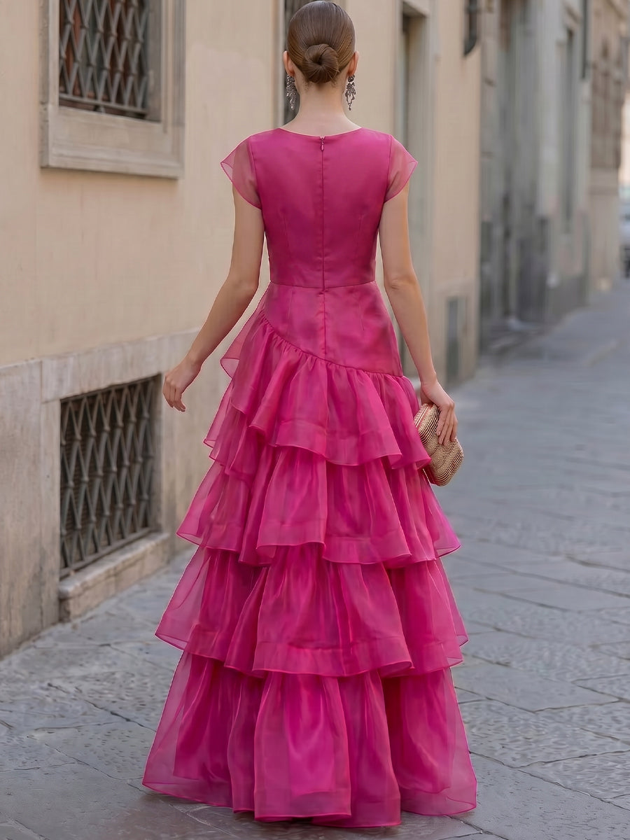 Sheer Organza Layered Ruffle Maxi Dress Wedding Guest Formal Evening Gown