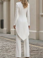 Stand Collar Asymmetric Wrap Tail Blazer & High Waist Flare Pants Two-Piece Suit Set
