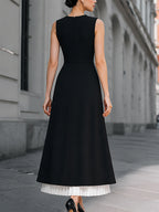 Contrast Pleated Panel Sleeveless Maxi Dress