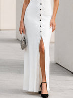 Sleeveless U-Neck Button-Detail Slit Maxi Dress