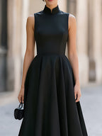 Mandarin Collar Sleeveless Fit & Flare Midi Dress