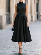 Mandarin Collar Sleeveless Fit & Flare Midi Dress