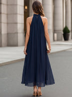Halter Neck Pleated Chiffon Maxi Dress