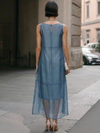 Sheer Layered Chiffon Midi Dress