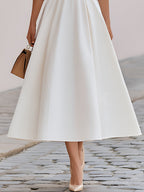 Square Neck 3/4 Sleeve Corset Seam Fit & Flare Midi Dress