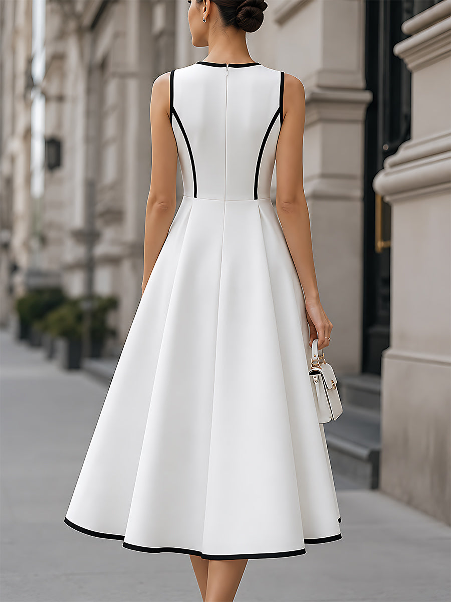 Contrast-Trim Sleeveless A-Line Maxi Dress