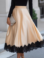 Lace Trim T-Shirt Satin A-Line Skirt Two-Piece Set