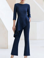 Asymmetric Draped Ruffle Flared Jumpsuit Two-Piece Set