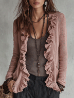 Romance Ruffle Trim Resort Dusty Rose Knit Cardigan