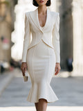 Single-Button Blazer And Mermaid Midi Dress Set