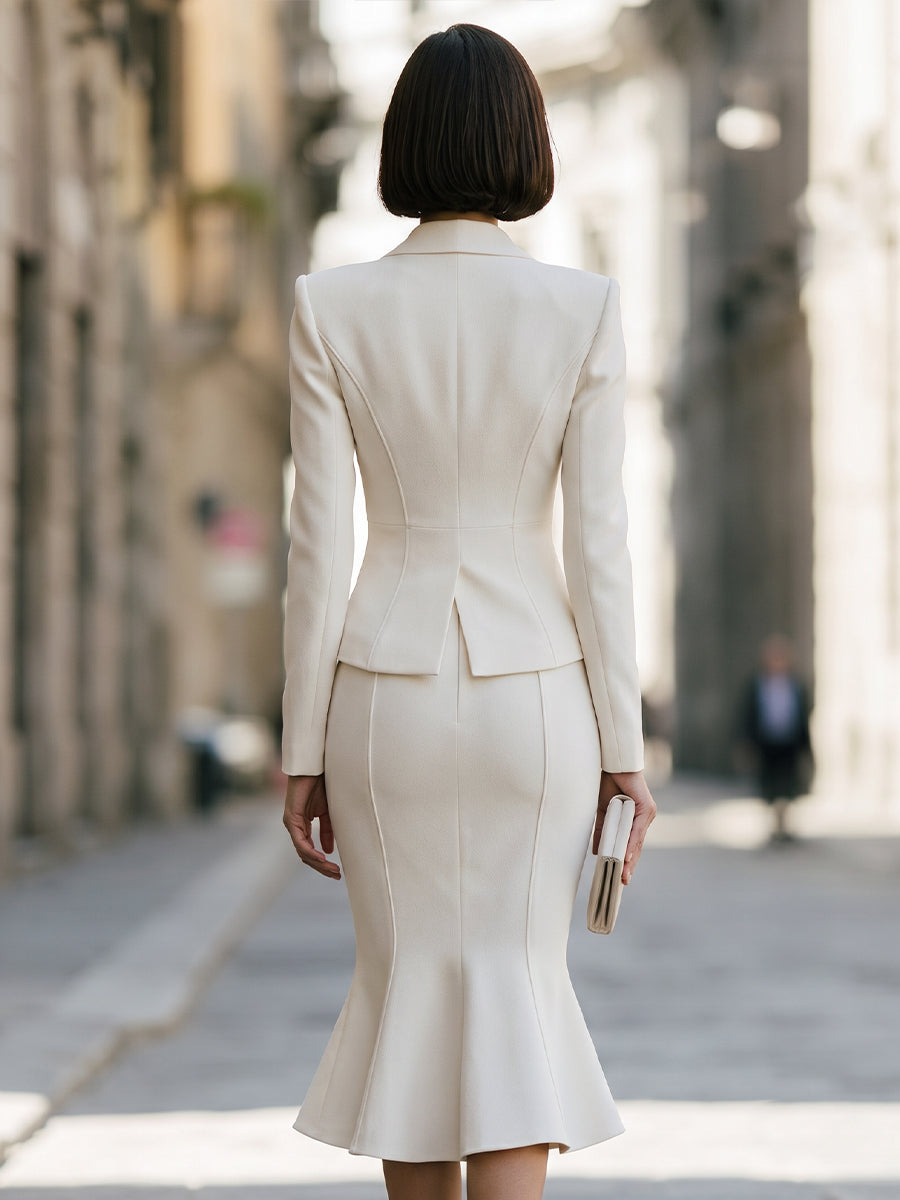 Single-Button Blazer And Mermaid Midi Dress Set