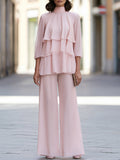 Tiered Ruffle High-Neck Wide-Leg Pants Set